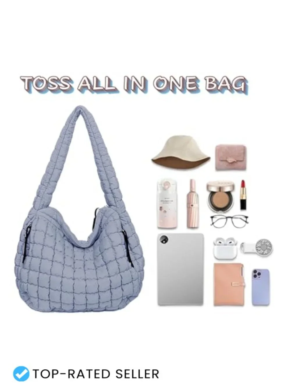 Large Quilted Puffer Hobo Bag Nylon Crossbody Shoulder Tote Lightweight Puffy